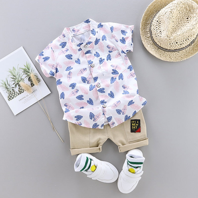 Toddler Baby Boy Summer Shirt Clothing Suit 2019 Fashion Leaf Print Set Children Infant Boys Clothes Set - The Childrens Firm