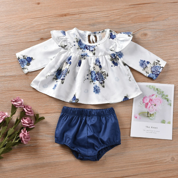 Blue Floral Long sleeve outfit set - The Childrens Firm