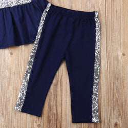 Navy Blue Sequin Peplum Top with Sequin Bottoms - The Childrens Firm