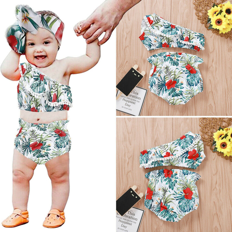 Baby Girl Flower Sleeveless One Shoulder Top + Shorts - The Childrens Firm