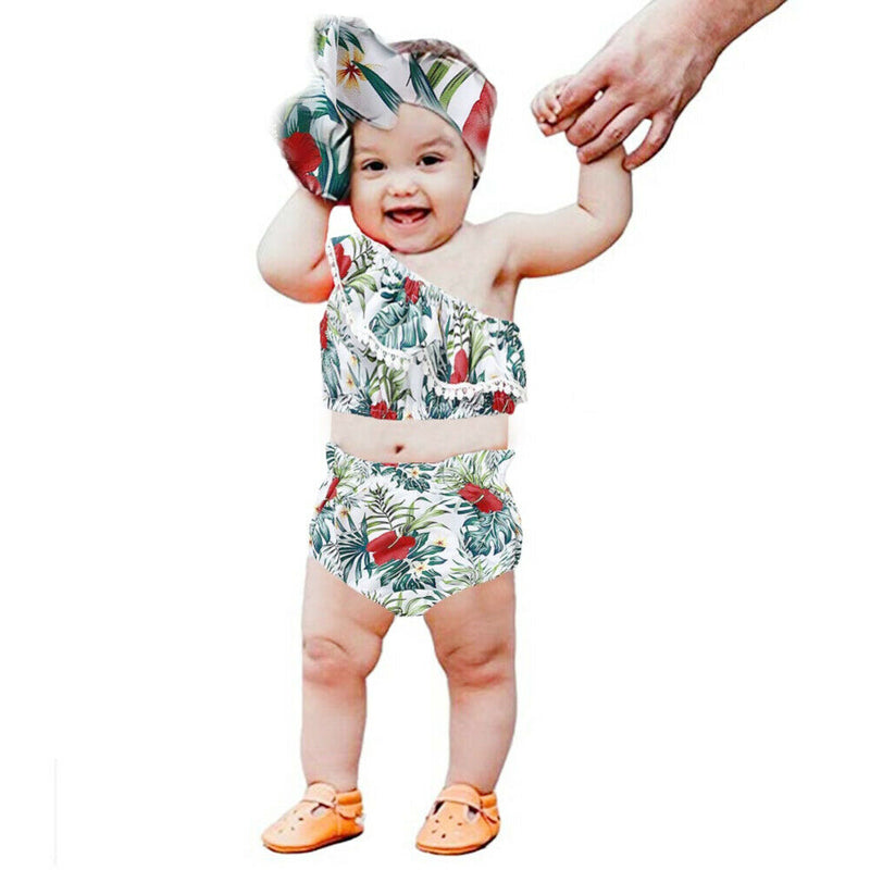 Baby Girl Flower Sleeveless One Shoulder Top + Shorts - The Childrens Firm