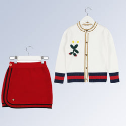 Blue & Red Cardigan with Skirt - The Childrens Firm