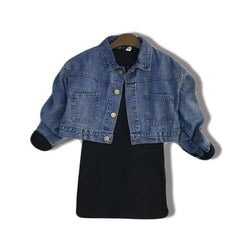 Long Sleeve Little black dress with Denim Jacket - The Childrens Firm