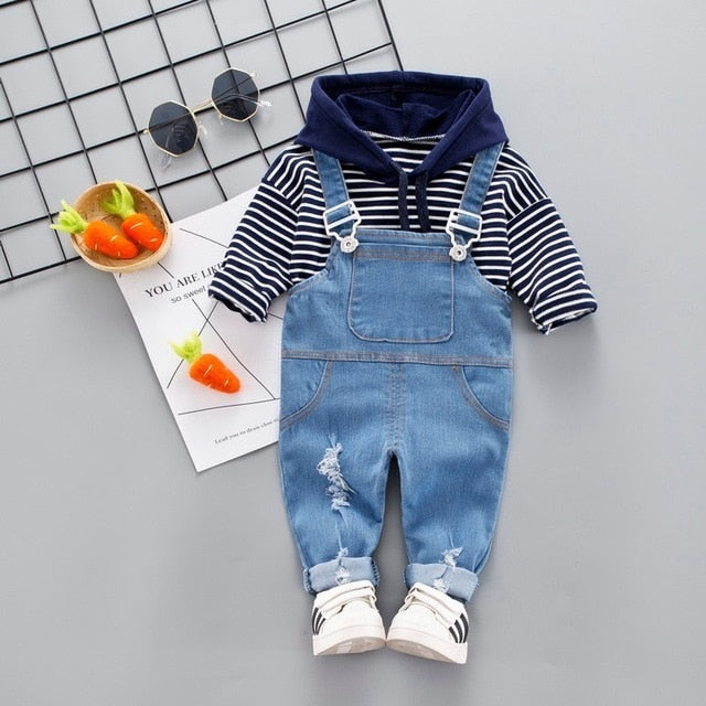 Striped hoodie + Jean Overalls - The Childrens Firm