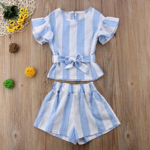 Baby Blue Striped 2 Pcs Shorts Set - The Childrens Firm