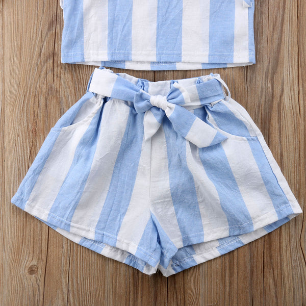 Baby Blue Striped 2 Pcs Shorts Set - The Childrens Firm