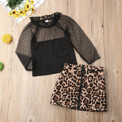 Leopard Mesh Ruffle Outfit Set - The Childrens Firm