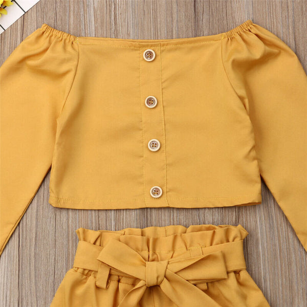 Yellow Off Shoulder 2 PCS Shorts Set - The Childrens Firm