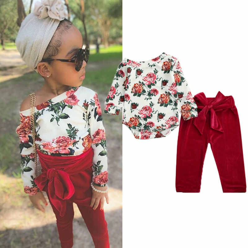 Floral Romper + Red Trouser Pants - The Childrens Firm