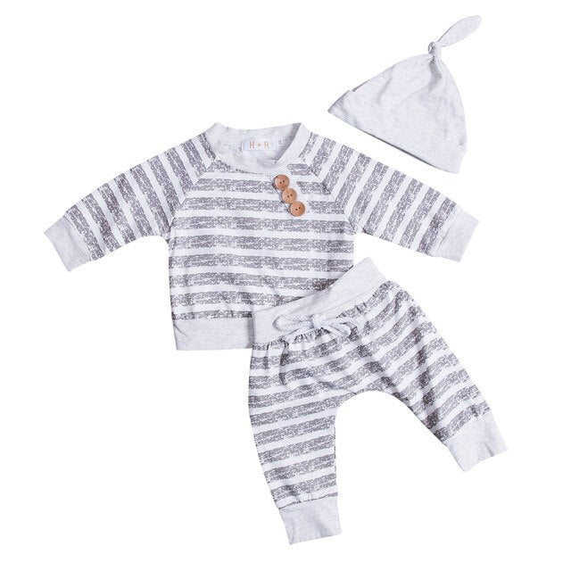 3Pcs Newborn Baby Striped Cozy Set