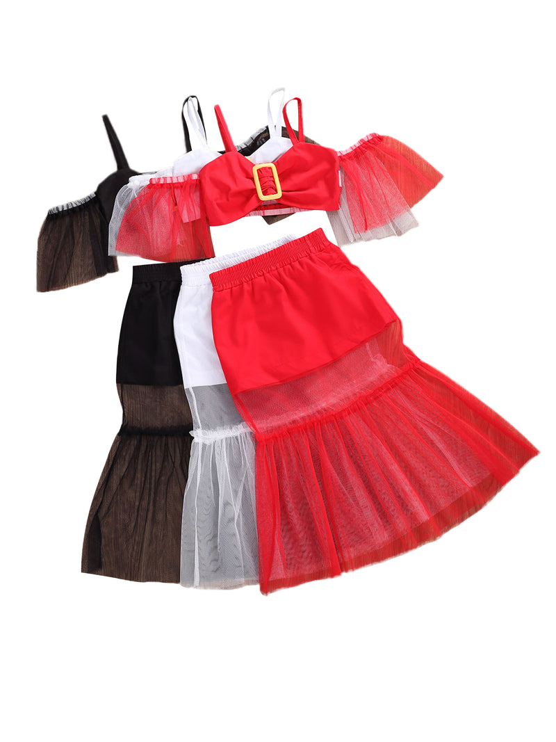 Trendy Mesh Off shoulder Skirt Set - The Childrens Firm