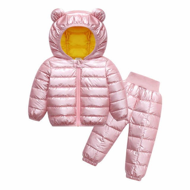 Winter Velvet Plush Bubble Coat Outfit Set