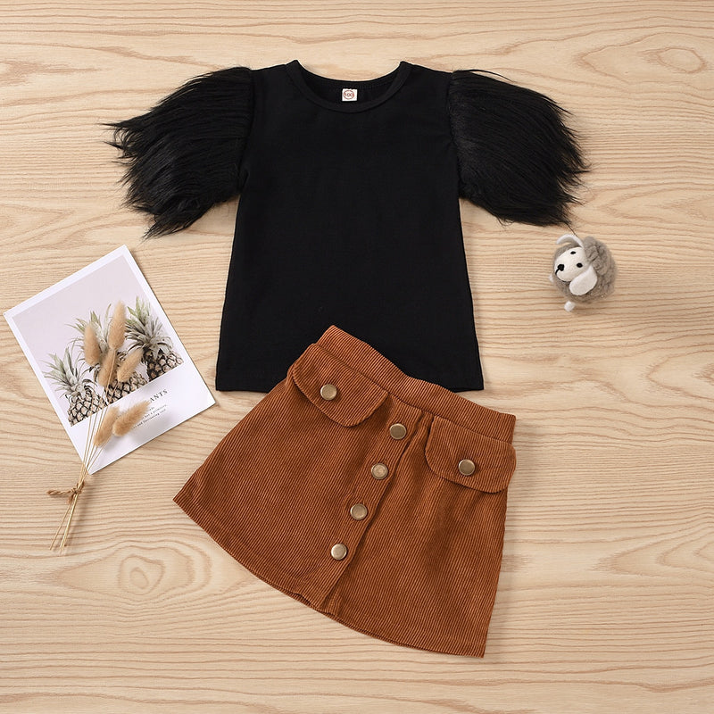 Fur Sleeved Skirt Set