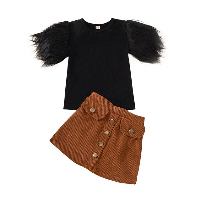 Fur Sleeved Skirt Set