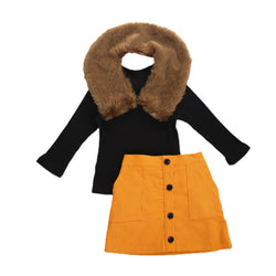Fur Corduroy Skirt Set