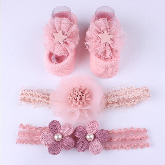 3Pcs Baby Girl Headband Socks Set