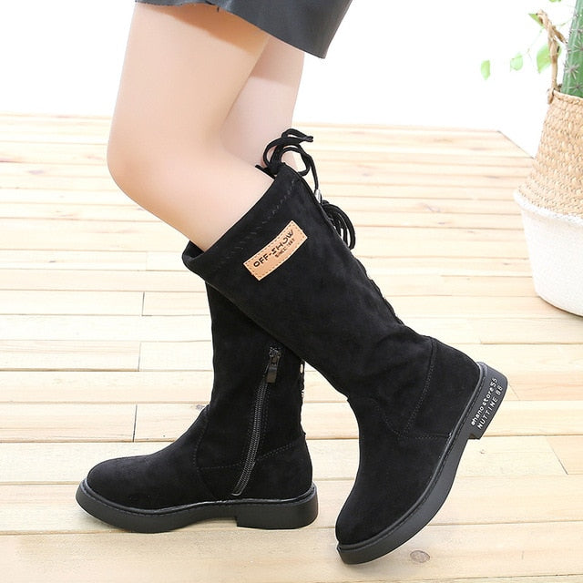 Knee High Back Tie Boots