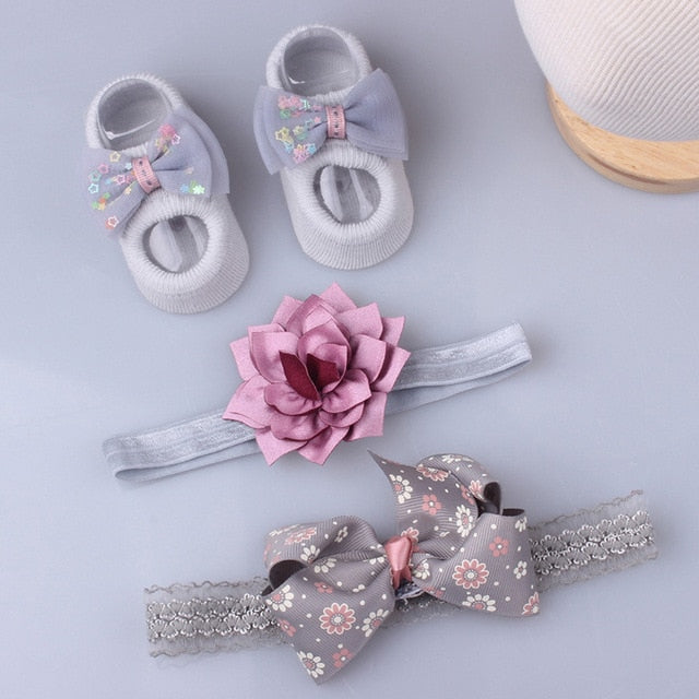 3Pcs Baby Girl Headband Socks Set