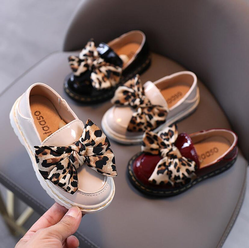 Leopard Bow Girls Loafers