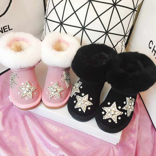 Round Toe Crystal Star Studded Boots