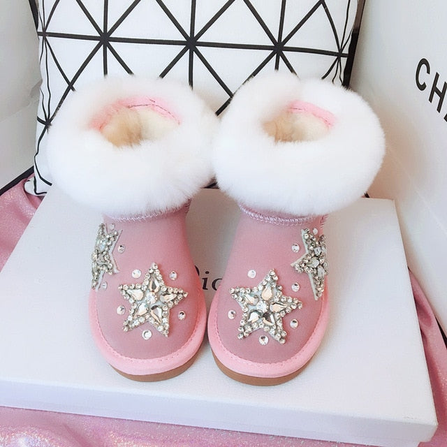 Round Toe Crystal Star Studded Boots