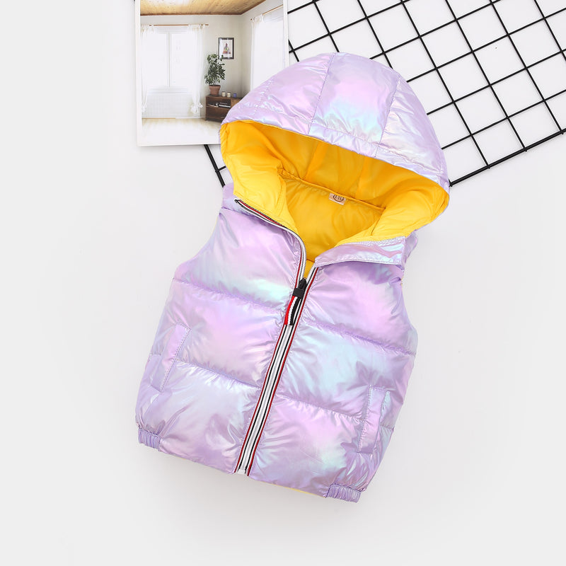 Holographic Puffy Hooded Vest