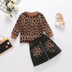 Leopard Print Faux Leather Sweater Set