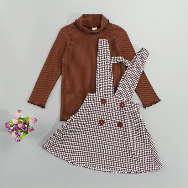 Copper Plaid Turtleneck Knitted Dress