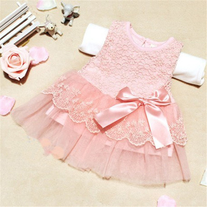 Sleeveless Lace Satin Bow Dress - The Childrens Firm