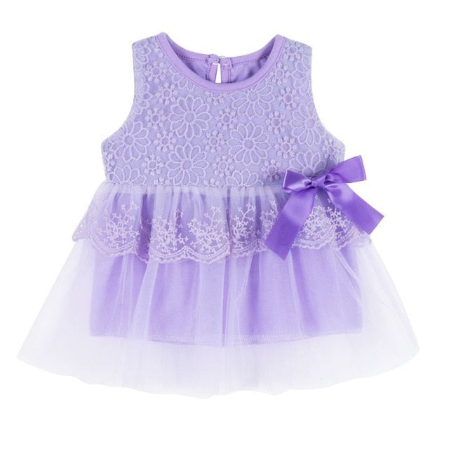 Sleeveless Lace Satin Bow Dress - The Childrens Firm