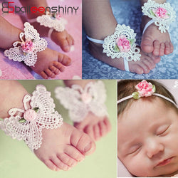 3PCS Flower Headband+ Baby Girls Barefoot Sandals - The Childrens Firm