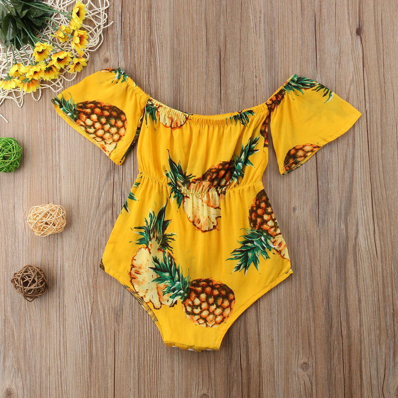 Off Shoulder Yellow Pineapple Romper - The Childrens Firm