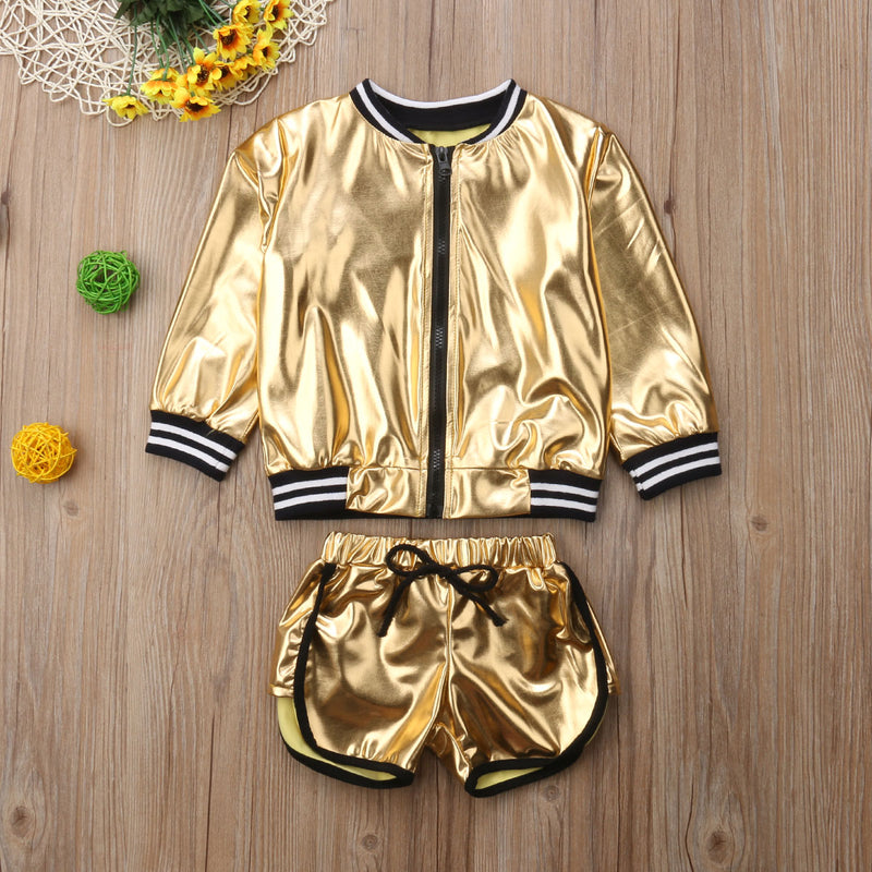 Metallic Golden Jacket & Shorts Set - The Childrens Firm