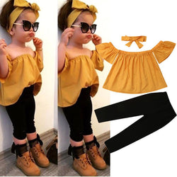 Mustard Off Shoulder  3pc  Outfit - The Childrens Firm