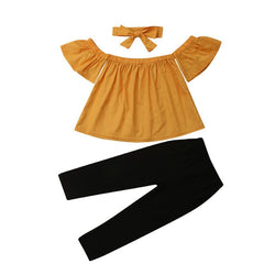 Mustard Off Shoulder  3pc  Outfit - The Childrens Firm