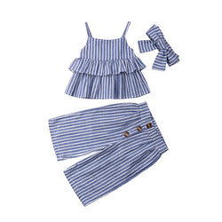 Sleeveless Strap Ruffle Vest Top +  Wide Leg Pants with Headband - The Childrens Firm
