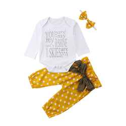 3Pcs Newborn Baby Girl Cotton Tops Romper Dot Bowknot Pants Outfits - The Childrens Firm