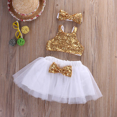 3pcs Toddler Baby Girl clothes  Sequins Top+Tutu Skirt +Headband - The Childrens Firm