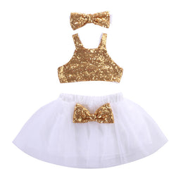 3pcs Toddler Baby Girl clothes  Sequins Top+Tutu Skirt +Headband - The Childrens Firm