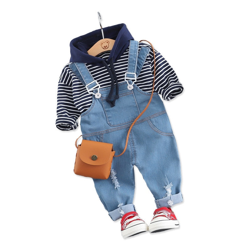 Striped hoodie + Jean Overalls - The Childrens Firm