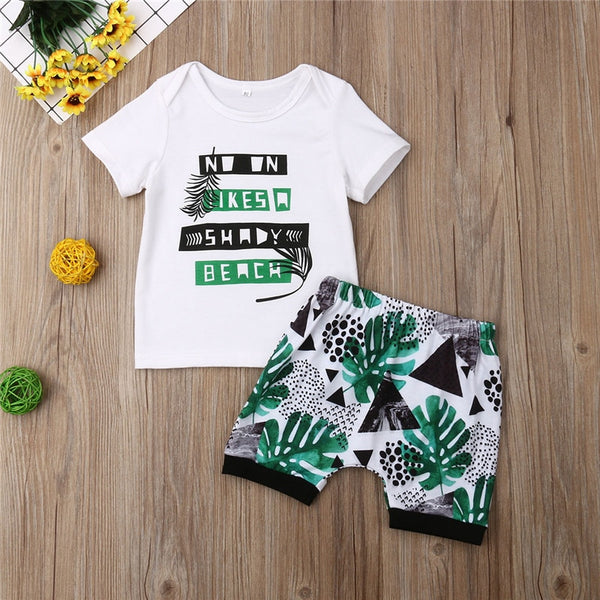Palm Leaf Print T-Shirt+Shorts Set - The Childrens Firm