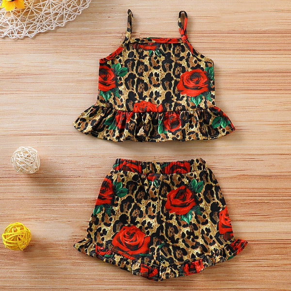 Red Roses Leopard 2 Piece Sleeveless Set - The Childrens Firm