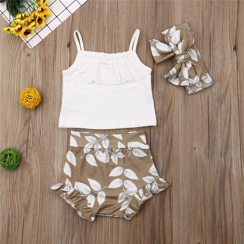 Ruffle Khaki Floral 2 pc Set - The Childrens Firm