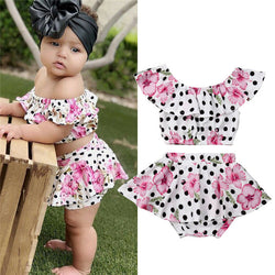Floral Polka Dot Crop Top With Ruffled Skirt - The Childrens Firm
